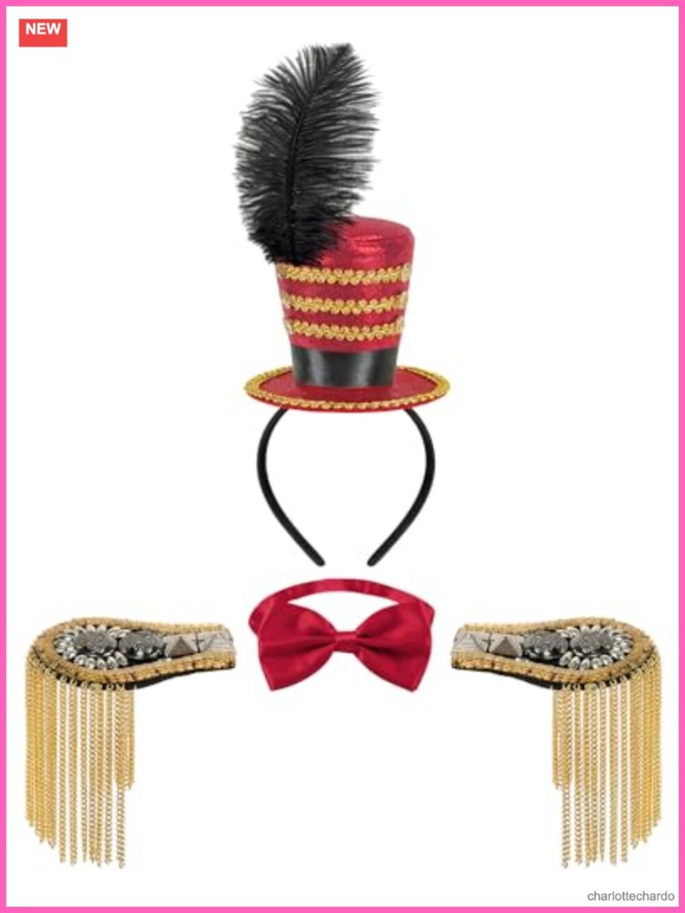Ringmaster Costume Accessory Set Mini Top Hat Epaulettes Bow Tie Halloween